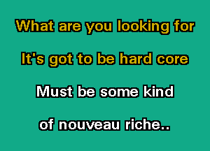 What are you looking for

It's got to be hard core

Must be some kind

of nouveau riche..