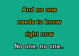 And no one

needs to know

right now

No one, no one..