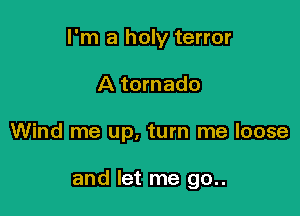 I'm a holy terror

A tornado
Wind me up, turn me loose

and let me go..