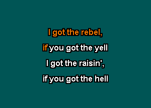 I got the rebel,
if you got the yell

I got the raisin',

if you got the hell