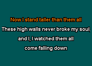 Now I stand taller than them all

These high walls never broke my soul.

and l, I watched them all

come falling down