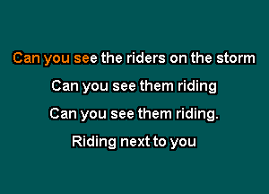 Can you see the riders on the storm

Can you see them riding

Can you see them riding.

Riding next to you