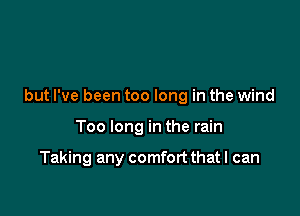 but I've been too long in the wind

Too long in the rain

Taking any comfort that I can