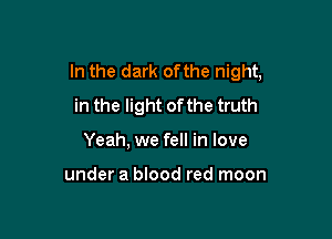 In the dark ofthe night,
in the light of the truth

Yeah, we fell in love

under a blood red moon
