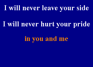 I Will never leave your side

I Will never hurt your pride

in you and me
