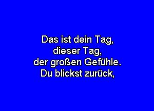 Das ist dein Tag,
dieser Tag,

der groBen Gerhle.
Du blickst zurUck,