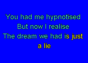 You had me hypnotised
But now I realise

The dream we had is just
a lie