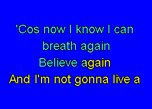 'Cos now I know I can
breath again

Believe again
And I'm not gonna live a