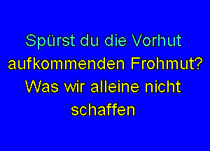 SpUrst du die Vorhut
aufkommenden Frohmut?

Was wir alleine nicht
schaffen