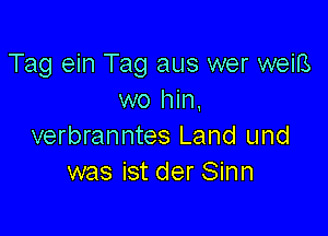 Tag ein Tag aus wer weiB
wo hin,

verbranntes Land und
was ist der Sinn