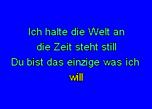 lch halte die Welt an
die Zeit steht still

Du bist das einzige was ich
will