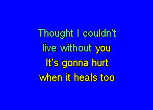 Thought I couldn't
live without you

It's gonna hurt
when it heals too
