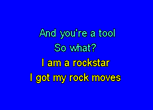 And you're a tool
80 what?

I am a rockstar
I got my rock moves