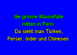 die grosse Mausefalle
mitten in Paris

Da sieht man TUrken,
Perser, Inder und Chinesen