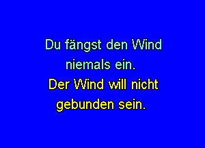 Du fangst den Wind
niemals ein.

Der Wind will nicht
gebunden sein.