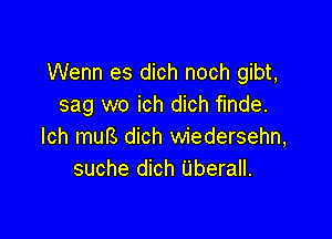 Wenn es dich noch gibt,
sag wo ich dich finde.

lch mufs dich wiedersehn,
suche dich Uberall.