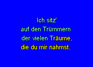 lch sitz'
auf den Trijmmern

der vielen Traume,
die du mir nahmst.