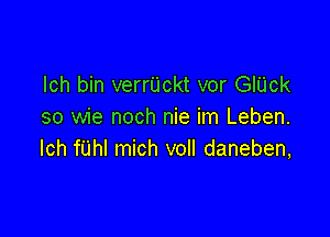 lch bin verrUckt vor GlUck
so wie noch nie im Leben.

lch fUhl mich voll daneben,