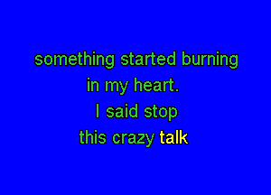 something started burning
in my heart.

I said stop
this crazy talk