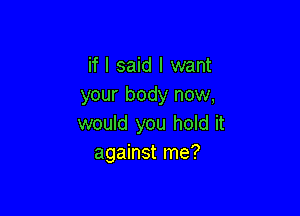 if I said I want
your body now,

would you hold it
against me?