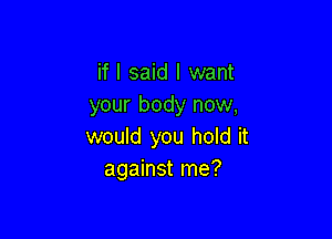 if I said I want
your body now,

would you hold it
against me?