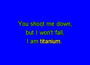 You shoot me down,

but I won'tfall,
I am titanium.