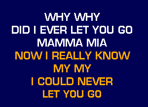 INHY INHY
DID I EVER LET YOU GO
MAMMA MIA
NOW I REALLY KNOW
MY MY

I COULD NEVER
LET YOU GO