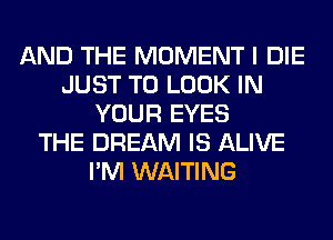 AND THE MOMENT I DIE
JUST TO LOOK IN
YOUR EYES
THE DREAM IS ALIVE
I'M WAITING