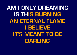 AM I ONLY DREAMING
IS THIS BURNING
AN ETERNAL FLAME
I BELIEVE
ITS MEANT TO BE
DARLING