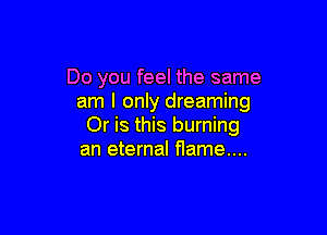 Do you feel the same
am I only dreaming

Or is this burning
an eternal f1ame....