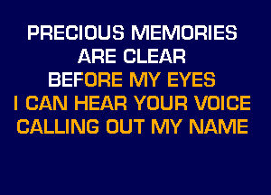 PRECIOUS MEMORIES
ARE CLEAR
BEFORE MY EYES
I CAN HEAR YOUR VOICE
CALLING OUT MY NAME