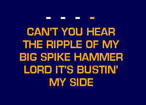 CAN'T YOU HEAR
THE RIPPLE OF MY
BIG SPIKE HAMMER
LORD IT'S BUSTIN'

MY SIDE