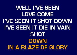 WELL I'VE SEEN
LOVE COME
I'VE SEEN IT SHOT DOWN
I'VE SEEN IT DIE IN VAIN
SHOT
DOWN
IN A BLAZE 0F GLORY