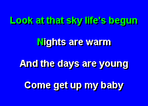 Look at that sky life's begun

Nights are warm

And the days are young

Come get up my baby