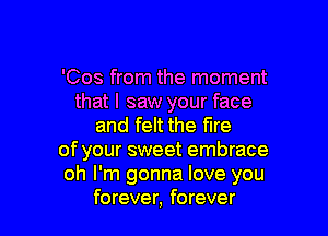 'Cos from the moment
that I saw your face

and felt the fire
of your sweet embrace
oh I'm gonna love you
forever, forever