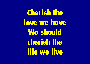 Cherish the
love we have

We should

cherish lhe
life we live