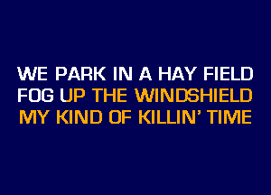 WE PARK IN A HAY FIELD
FOG UP THE WINDSHIELD
MY KIND OF KILLIN' TIME