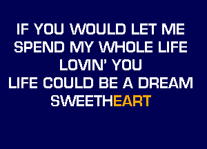 IF YOU WOULD LET ME
SPEND MY WHOLE LIFE
LOVIN' YOU
LIFE COULD BE A DREAM
SWEETHEART