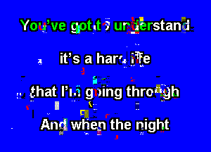 YO'gve gotut 9' urjErstand

1 ifs a ham fie

1,- that P13 g'ing throi'igh
. I . V - .

L' ' 
Ang. wljep the Igight