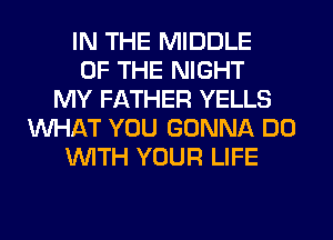 IN THE MIDDLE
OF THE NIGHT
MY FATHER YELLS
WHAT YOU GONNA DO
WITH YOUR LIFE