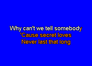 Why can't we tell somebody

'Cause secret loves
Never last that long
