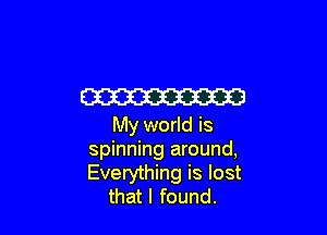 W3

My world is
spinning around,
Everything is lost

thatl found.