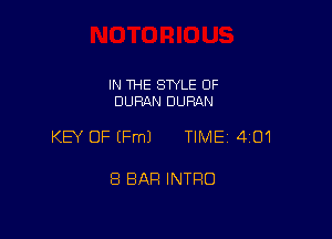 IN THE STYLE OF
DURAN DURAN

KEY OF (Fm) TIME 401

8 BAR INTRO