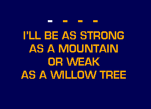 I'LL BE AS STRONG
AS A MOUNTAIN

0R WEAK
AS A WILLOW TREE