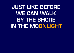 JUST LIKE BEFORE
WE CAN WALK
BY THE SHORE

IN THE MOONLIGHT