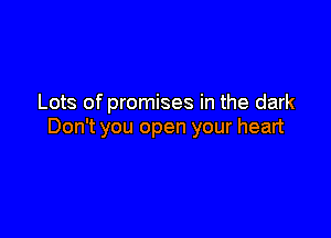 Lots of promises in the dark

Don't you open your heart