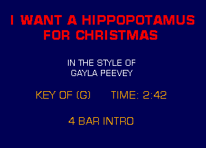 IN THE STYLE OF
GAYLA PEEVEY

KEY OF (G) TIME12i42

4 BAR INTRO