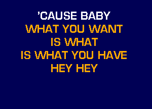 'CAUSE BABY
WHAT YOU WANT
IS WHAT

IS WHAT YOU HAVE
HEY HEY