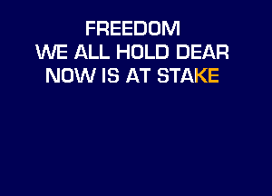 FREEDOM
WE ALL HOLD DEAR
NOW IS AT STAKE