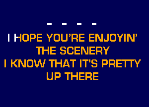 I HOPE YOU'RE ENJOYIN'
THE SCENERY
I KNOW THAT ITS PRETTY
UP THERE